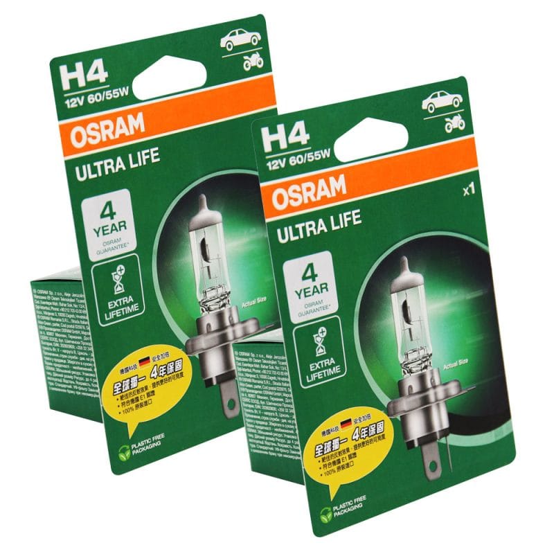 OSRAM 長壽型4倍 H4 汽車原廠燈泡 12V 55W 公司貨(2入)/保固四年