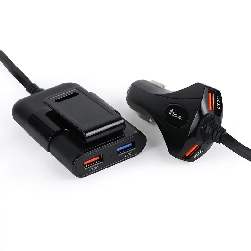 infotec CC103 QC3.0 帶線4埠USB前後座車充 INF-CC-103