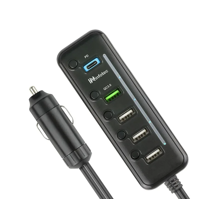 infotec CC-QD5 PD+QC 車用獨立開關5埠超速充電器 INF-CC-QD5