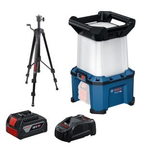 BOSCH博世 18V鋰電照明燈+5/8”三腳架BT150(4.0Ah電池+8A快充組)GLA 18VH-7500/工地照明/農用夜間照明