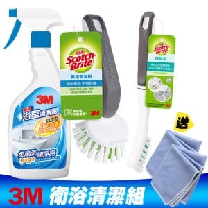 3M 浴室清潔組(浴室清潔劑+百利隙縫刷+百利圓頭刷)《送淨亮擦拭布2入》
