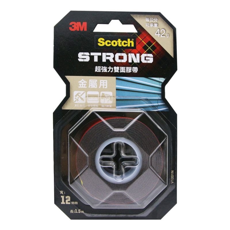 MA-0031 3M 金屬用V1201N SCOTCH 超強力雙面膠帶(12mm x 1.5米)