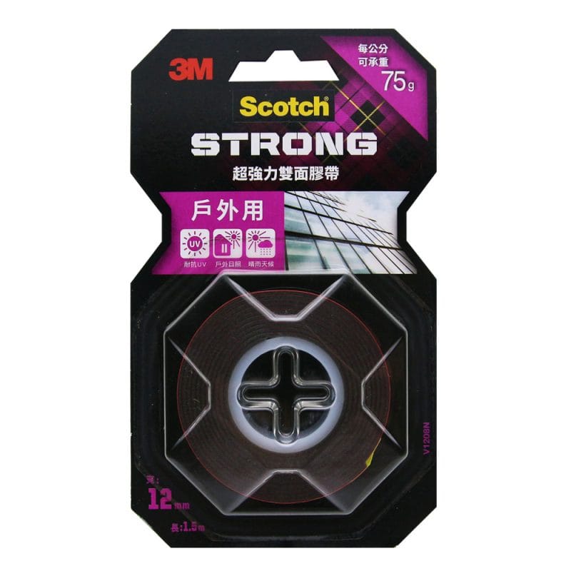 3M 戶外用V1208N SCOTCH 超強力雙面膠帶(12mm x 1.5米)