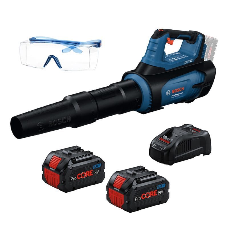 BOSCH博世 18V鋰電吹葉機/鼓風機(8.0Ah電池*2+8A快充組) GBL18V-800 再送3M安全護目鏡