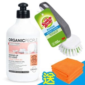【3M x 有機生活】碗盤清潔組-洗碗精/蔬果清潔劑（綜合柑橘／500ml）+ 萬用清潔刷《送廚房擦拭布3入》