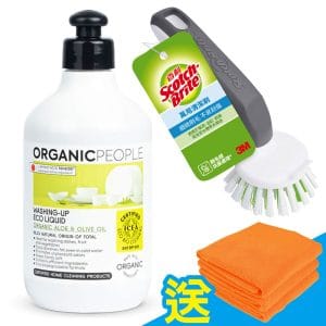 【3M x 有機生活】碗盤清潔組-洗碗精/蔬果清潔劑（蘆薈／500ml）+ 萬用清潔刷《送廚房擦拭布3入》