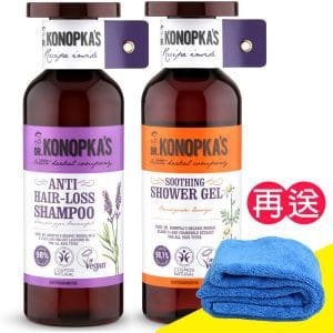 【珂諾譜】［強健髮根］洗髮精+［舒緩保濕］沐浴精-Dr. Konopka's《贈長毛巾超細纖維》