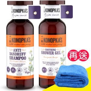 【珂諾譜】［清爽抗屑］洗髮精+［舒緩保濕］沐浴精-Dr. Konopka's《贈長毛巾超細纖維》